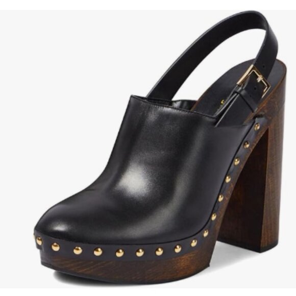 Wo Wagas Black Closed Toe Studded Clogs Platform Slingback Buckle Strap Pumps - Picture 1 of 8